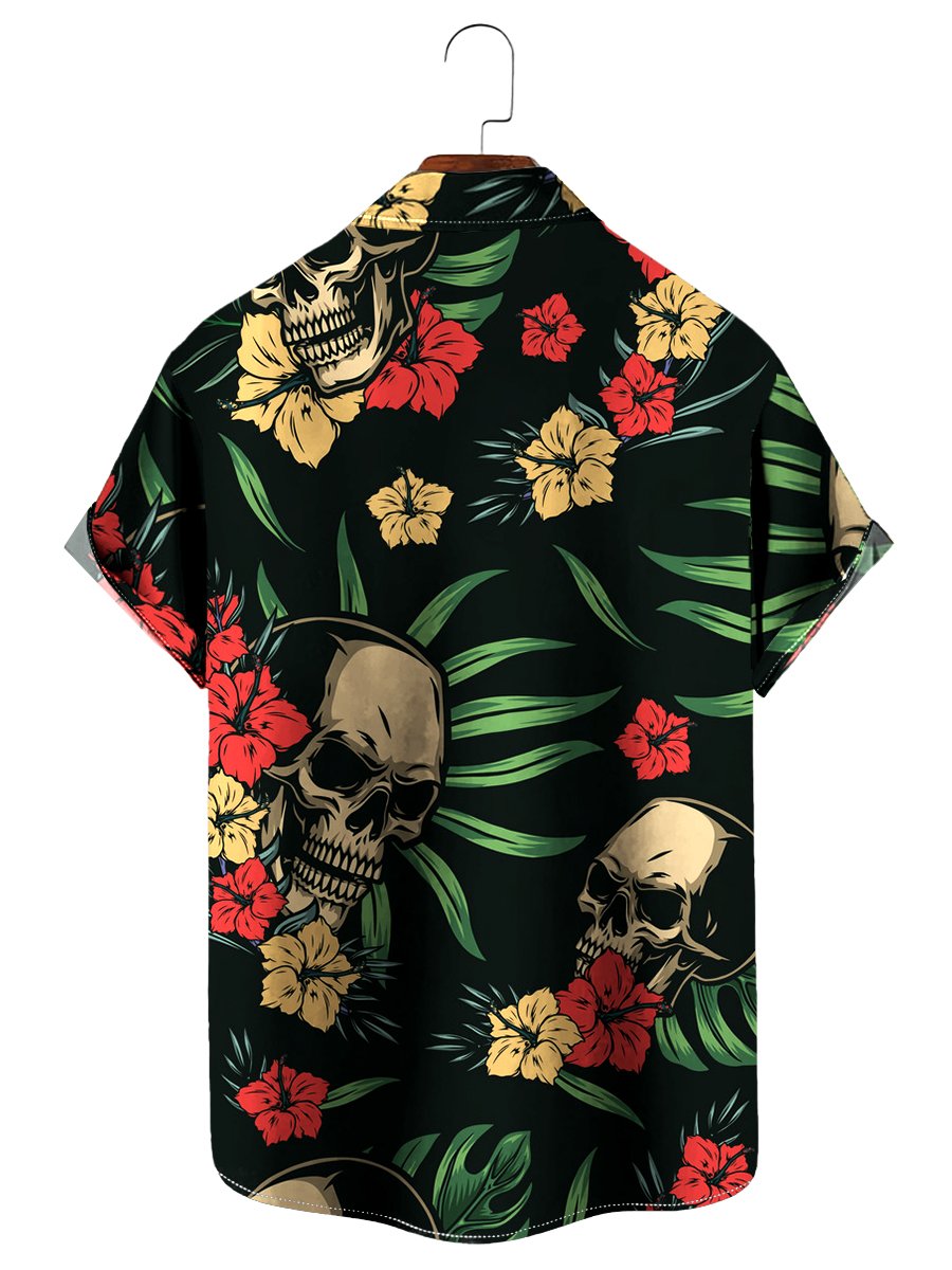 Vintage Hawaiian Shirts Tropical Skull Print Easy Care - Hawaiian Shirt