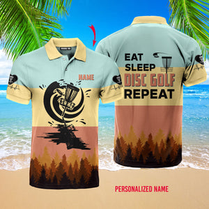 Personalized Eat Sleep Disc Golf Repeat Vintage Polo Shirt For Men