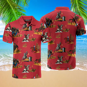 Rodeo Seamless Pattern Red Texas Cowboy Polo Shirt For Men