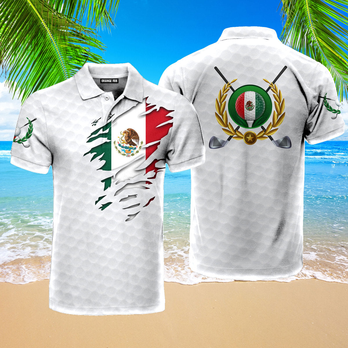 Mexico Golf Mexican Flag White Polo Shirt For Men