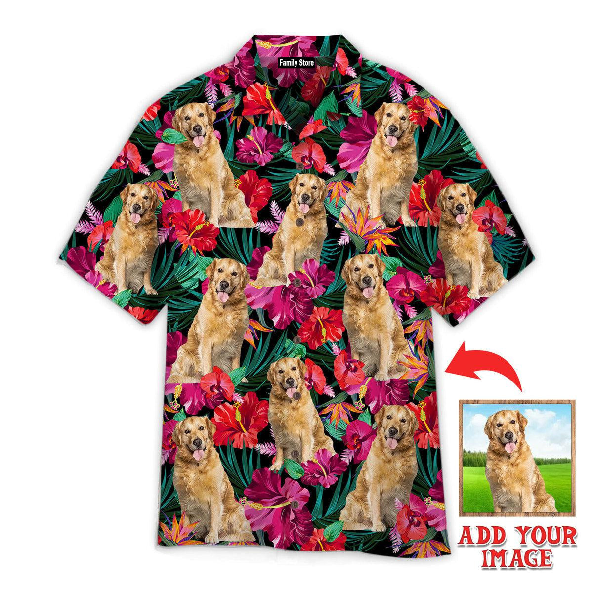 Custom Photo Golden Retriever Palm Tree Island - Gift For Dog Lovers - Personalized Hawaiian Shirt