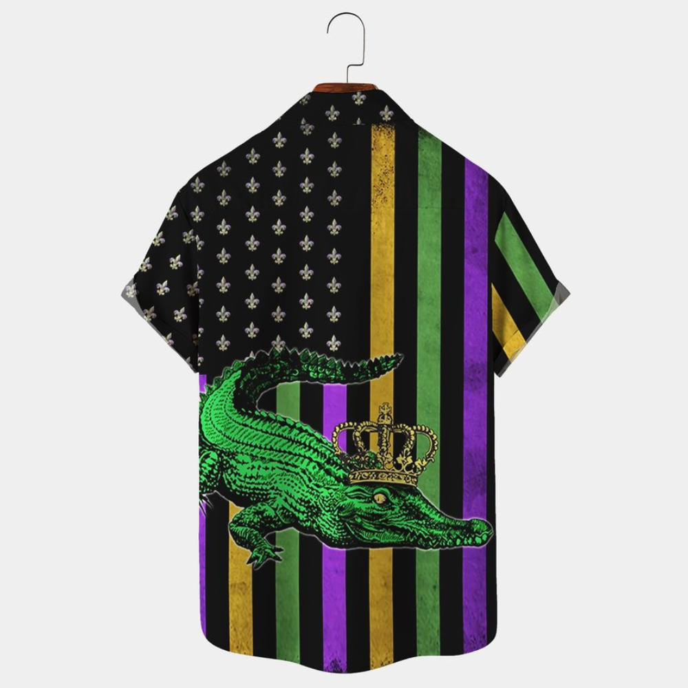 Mardi Gras Carnival King Alligator - Gift For Family, Friends - Hawaiian Shirt