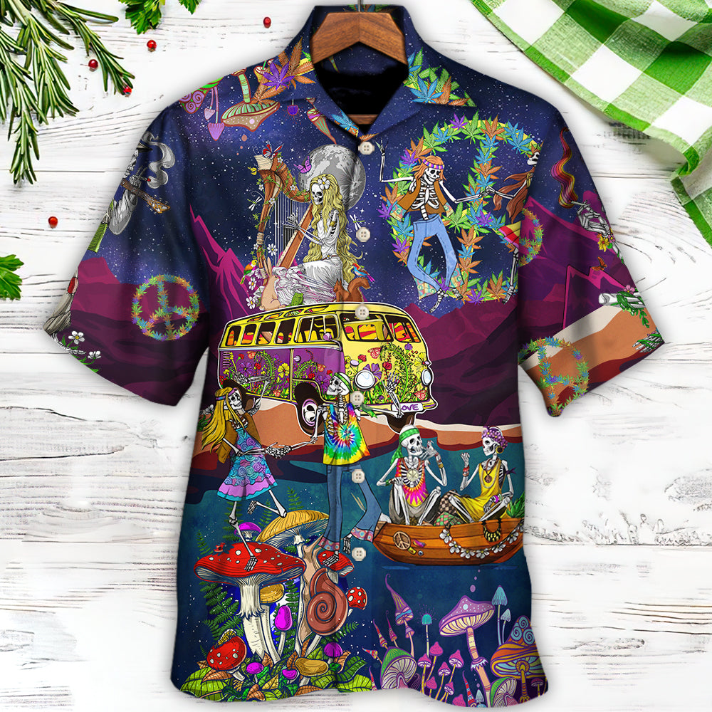 Hippie Funny Skull Dancing Moon Night Amazing - Hawaiian Shirt