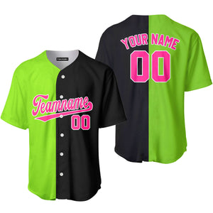 Personalized Black Pink Neon Green Split Fashion Baseball Tee Jersey