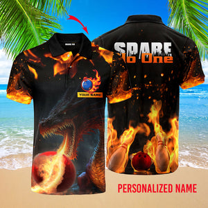 Personalized Spare No One Bowling Dragon - Men Polo Shirt