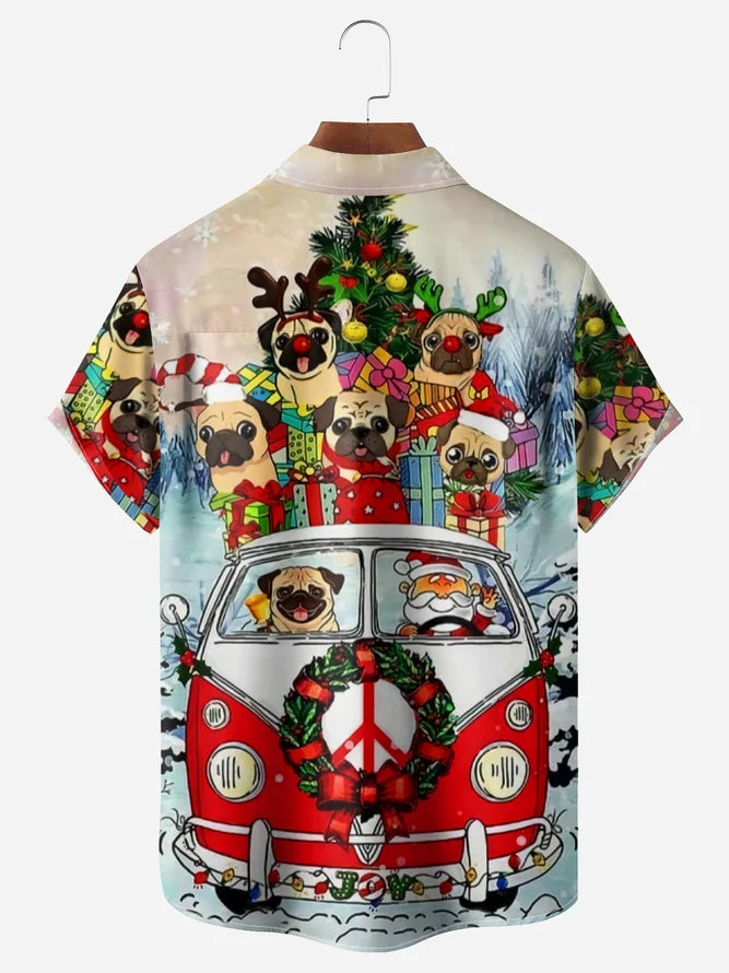 Christmas Dog And Santa With Car On The Street - Hawaiian Shirt