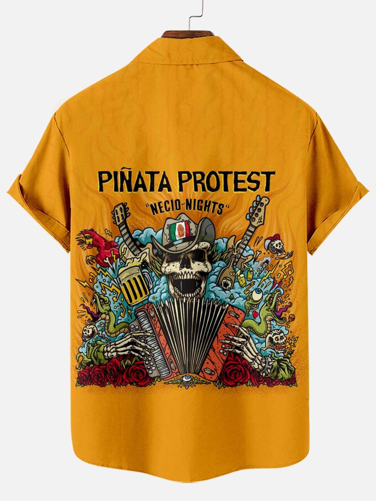 Skull Playing Music "Pinata Protest" - Hawaiian Shirt