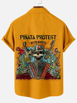 Skull Playing Music "Pinata Protest" - Hawaiian Shirt