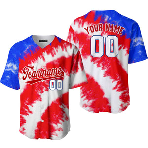 Personalized Tie Dye American Flag On Red Baseball Tee Jersey
