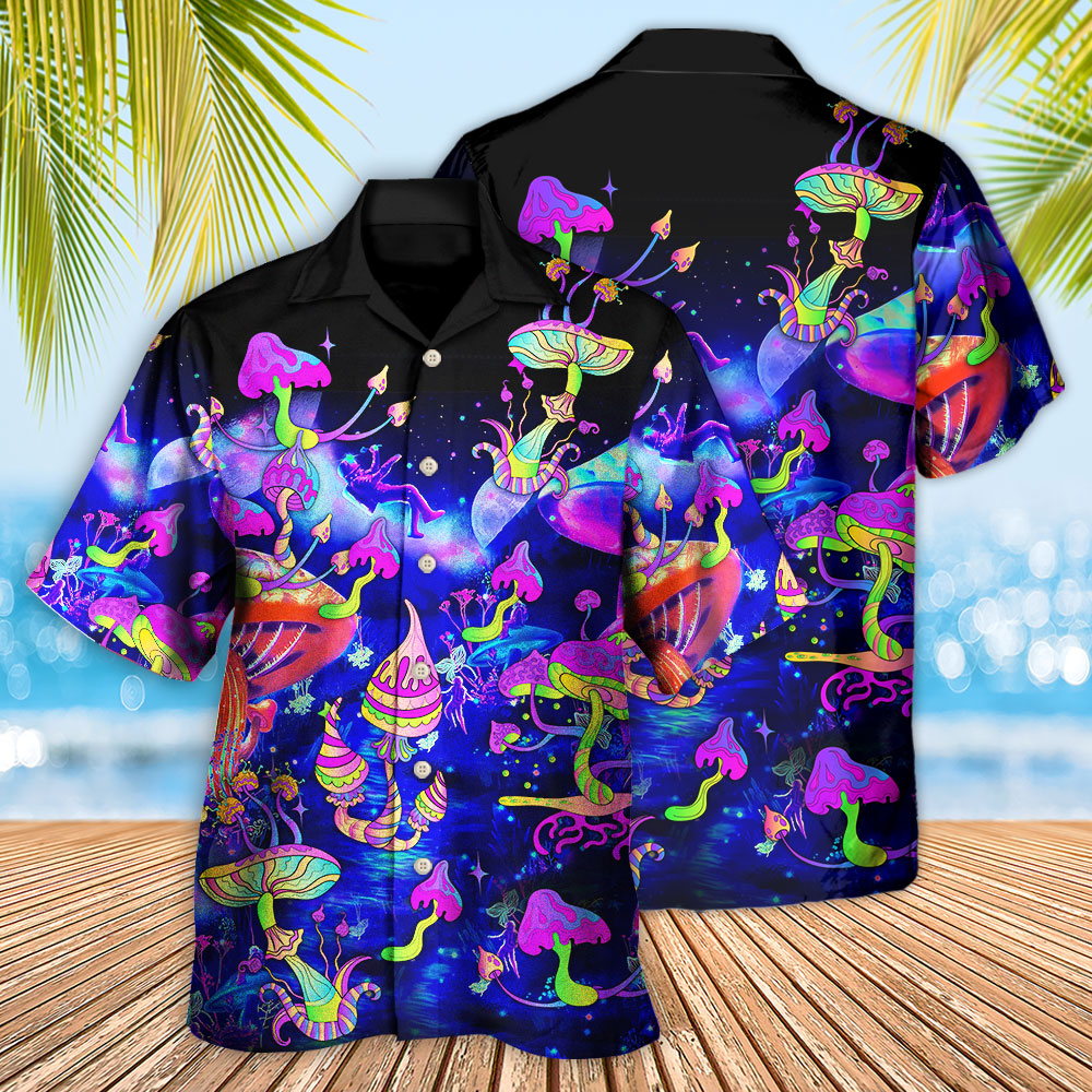 Hippie Mushroom Galaxy Neon Colorful Art - Hawaiian Shirt