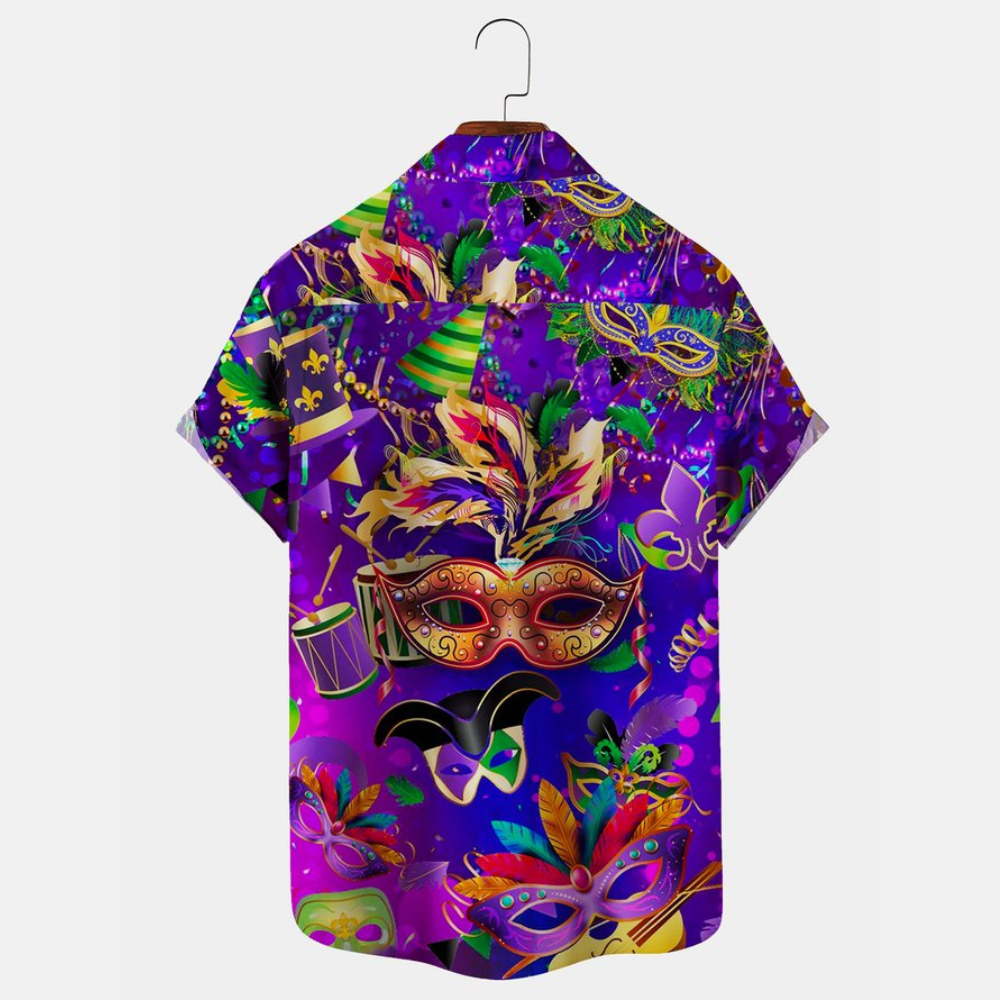 Mardi Gras Carnival Beads And Colorful Masks Version 2 - Gift For Family, Friends - Hawaiian Shirt