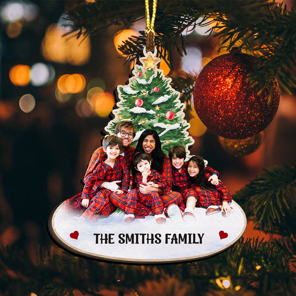 Christmas With Family, We Are Family - Gift For Family - Personalized Photo Custom Shaped Wooden Ornament