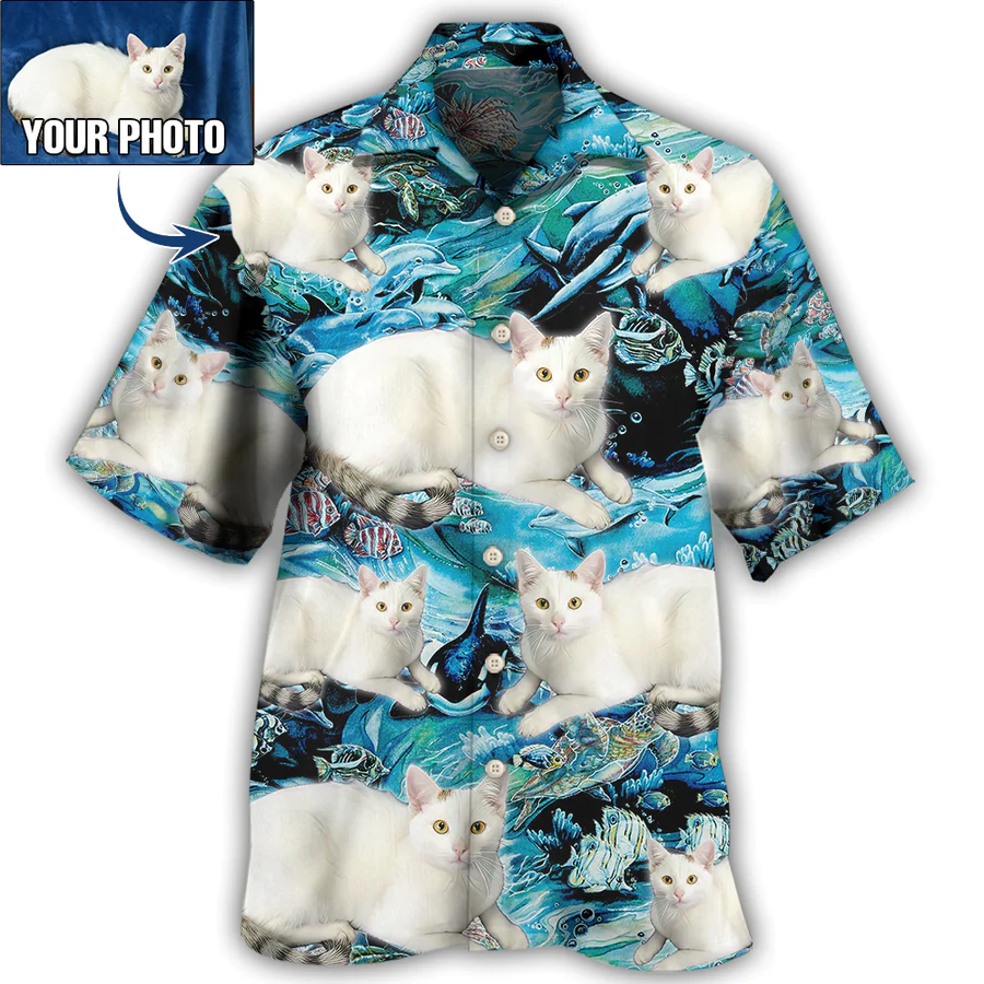 Custom Photo Cat And Dolphin Tropical Various Style - Personalized Hawaiian Shirt