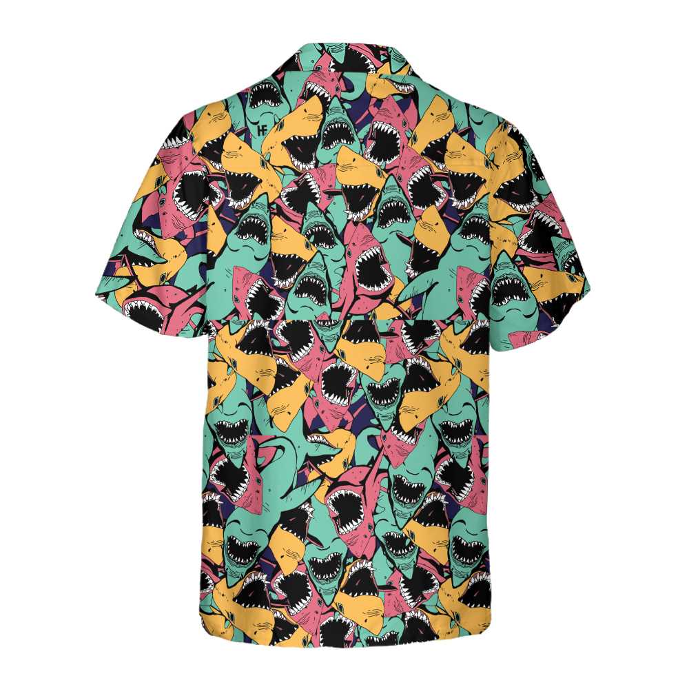 Angry Shark Seamless Pattern - For Men And Women - Hawaiian Shirt