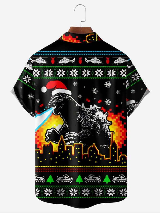 Christmas Dinosaur Breathe Fire In The City - Hawaiian Shirt