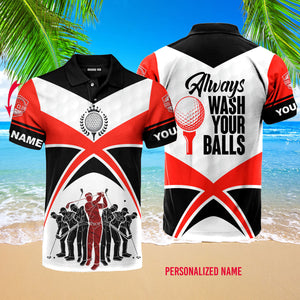 Personalized Always Wash Your Balls Red Black Polo Shirt