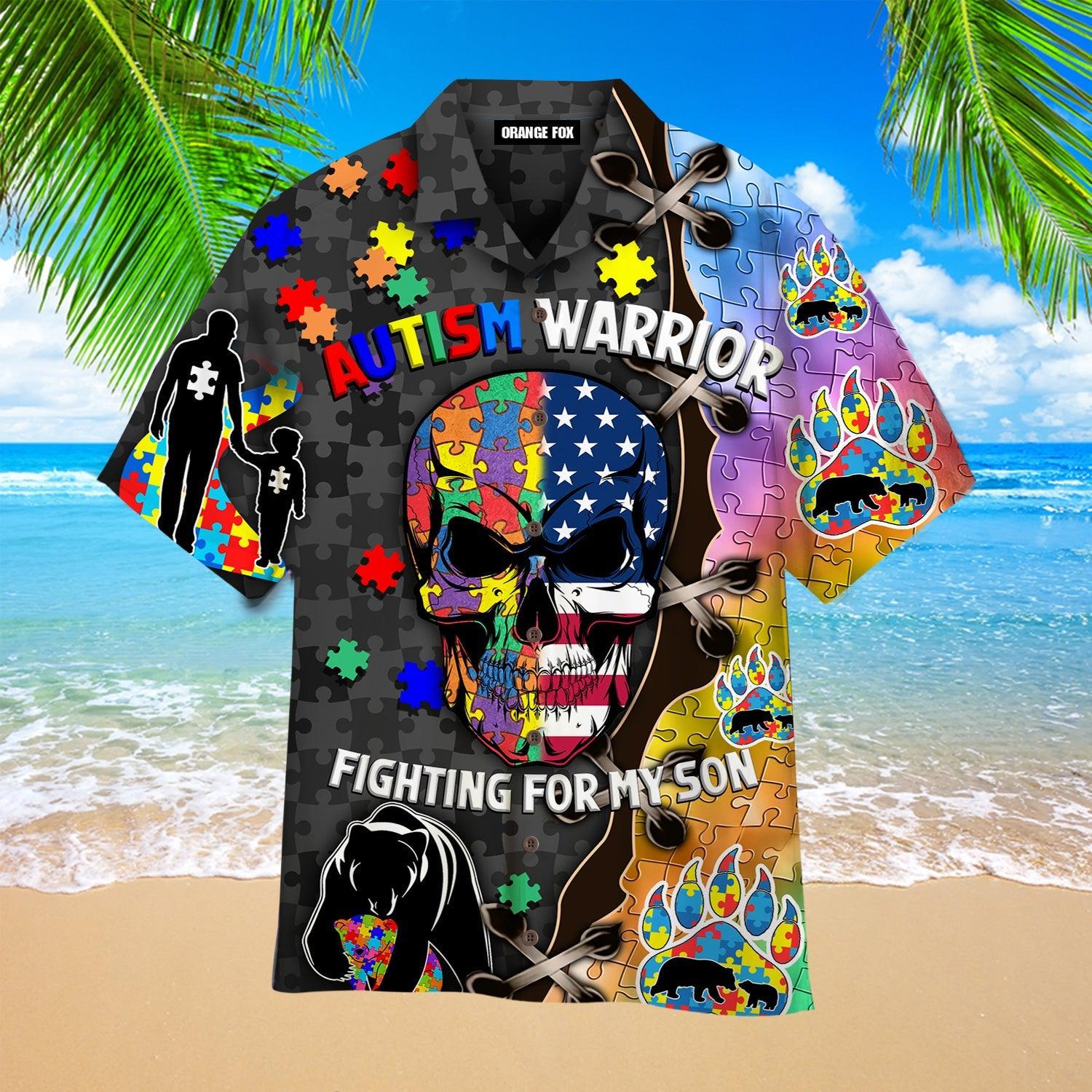 Autism Skull Warrior Fighting For My Son Hawaiian Shirt