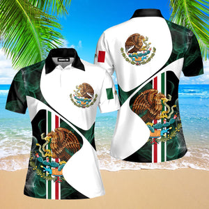 Mexico Rooster Golf Mexican Flag White Green Polo Shirt For Women