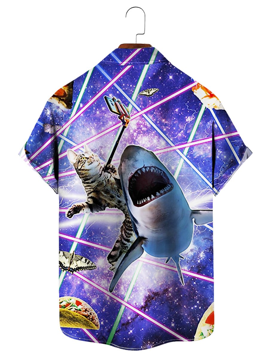 Outer Space Pizza Cat And Shark - Hawaiian Shirt