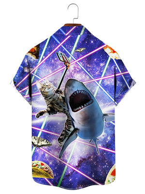 Outer Space Pizza Cat And Shark - Hawaiian Shirt