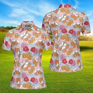 Pink Oktoberfest Beer Flowers Polo Shirt For Women