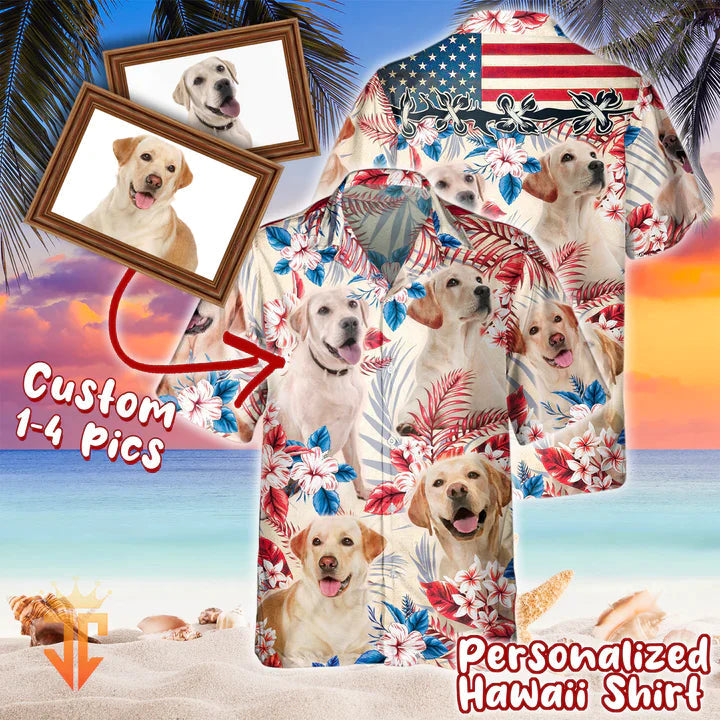 Custom Photo United States Flag Flowers - Gift For Dog Mom - Personalized Hawaiian Shirt