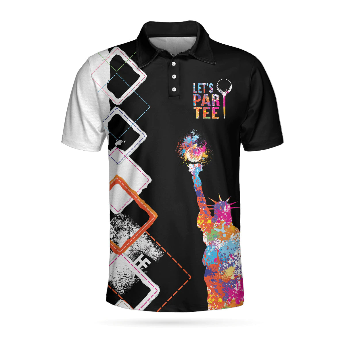 Let's Par Tee Colorful Lady Liberty Patriotic Golfer Polo Shirt For Men