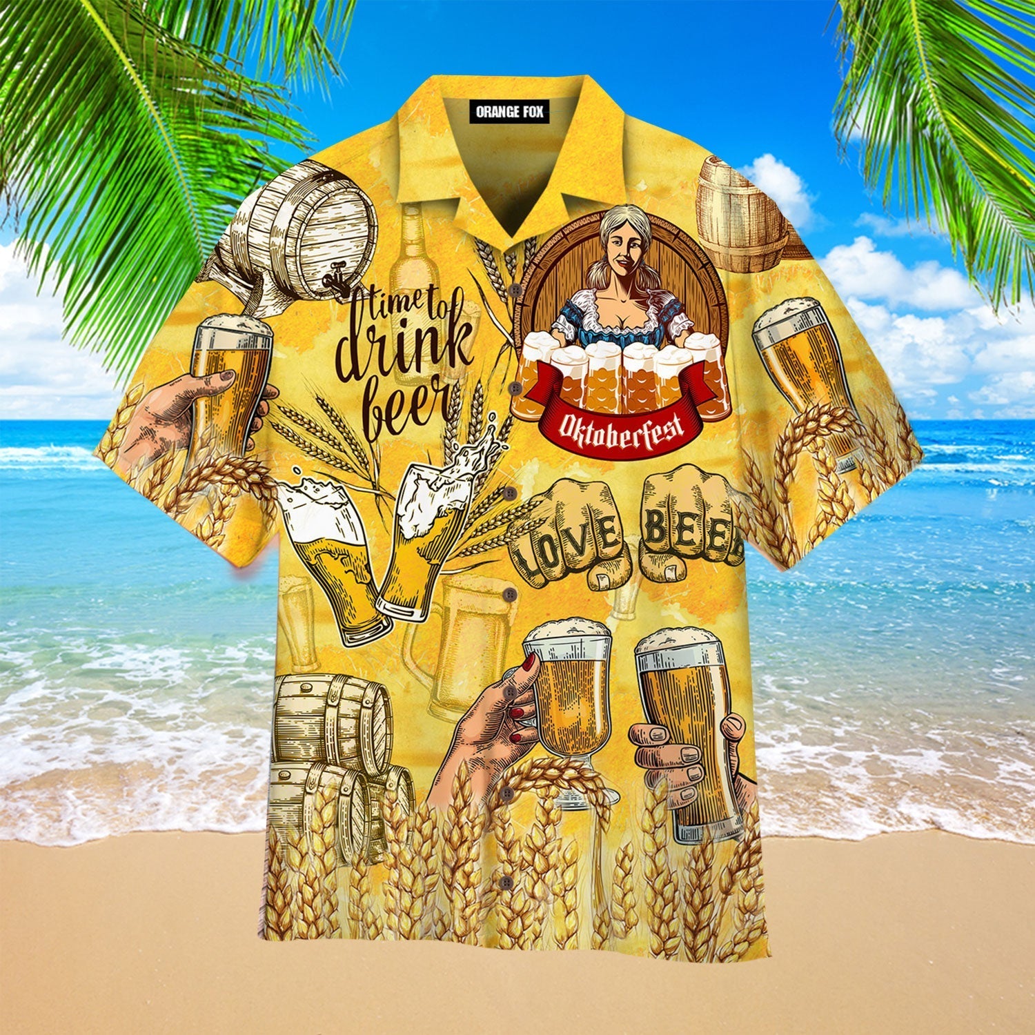 Oktoberfest Time To Drink Beer Light Yellow Hawaiian Shirt For Men & Women