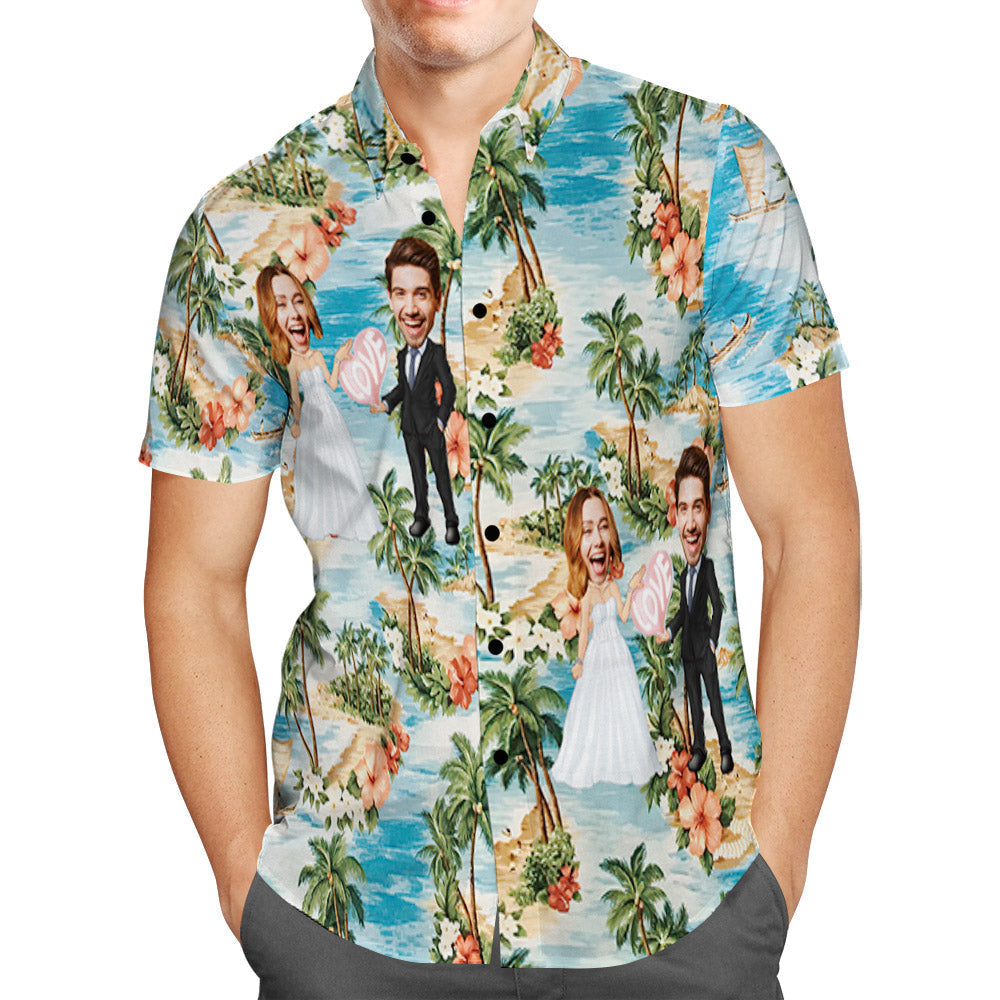 Custom Photo Best Wedding Near The Beach - Gift For Couple - Personalized Hawaiian Shirt