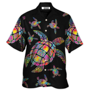 Hippie Turtle Love Ocean Black Style - Hawaiian Shirt