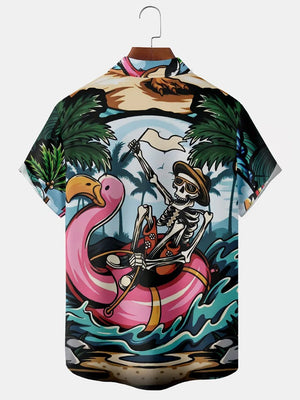 Flamingo Skull Floating Beach Party - Hawaiian Shirt