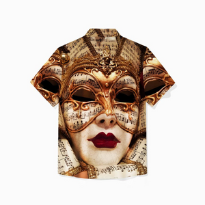 Mardi Gras Holiday Gold Mask Art - Gift For Family, Friends - Hawaiian Shirt