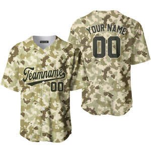 Personalized Light Brown Camouflage Olive Cream Baseball Tee Jersey