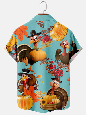 Men's Thanksgiving Fun Turkey Pumpkin And Maple Leaf - Hawaiian Shirt