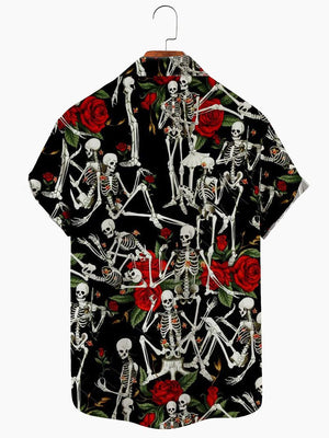 Vintage Rose Skull Ball Print - Hawaiian Shirt