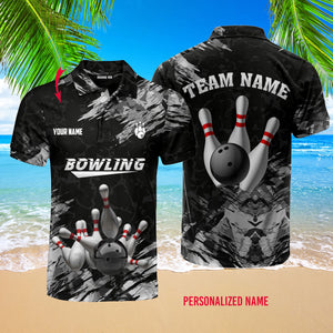 Personalized Bowling Black Bowling Pins Polo Shirt- Gift For Bowling Lovers