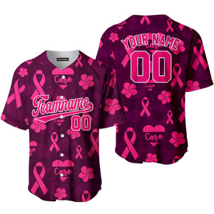 Personalized Pink Care Breast Cancer Pink White Baseball Tee Jersey