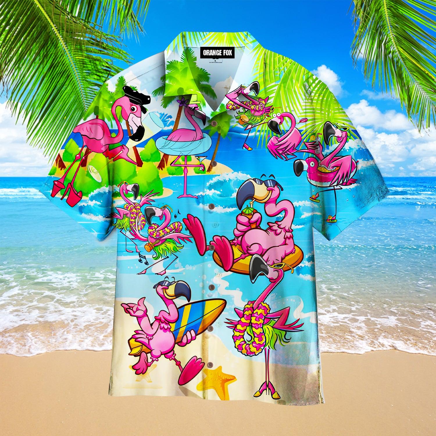 Pink Flamingo On Beach Summer Hawaiian Shirt For Men & Women