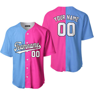 Personalized Pink Black-White Light Blue Split Fashion Baseball Tee Jersey