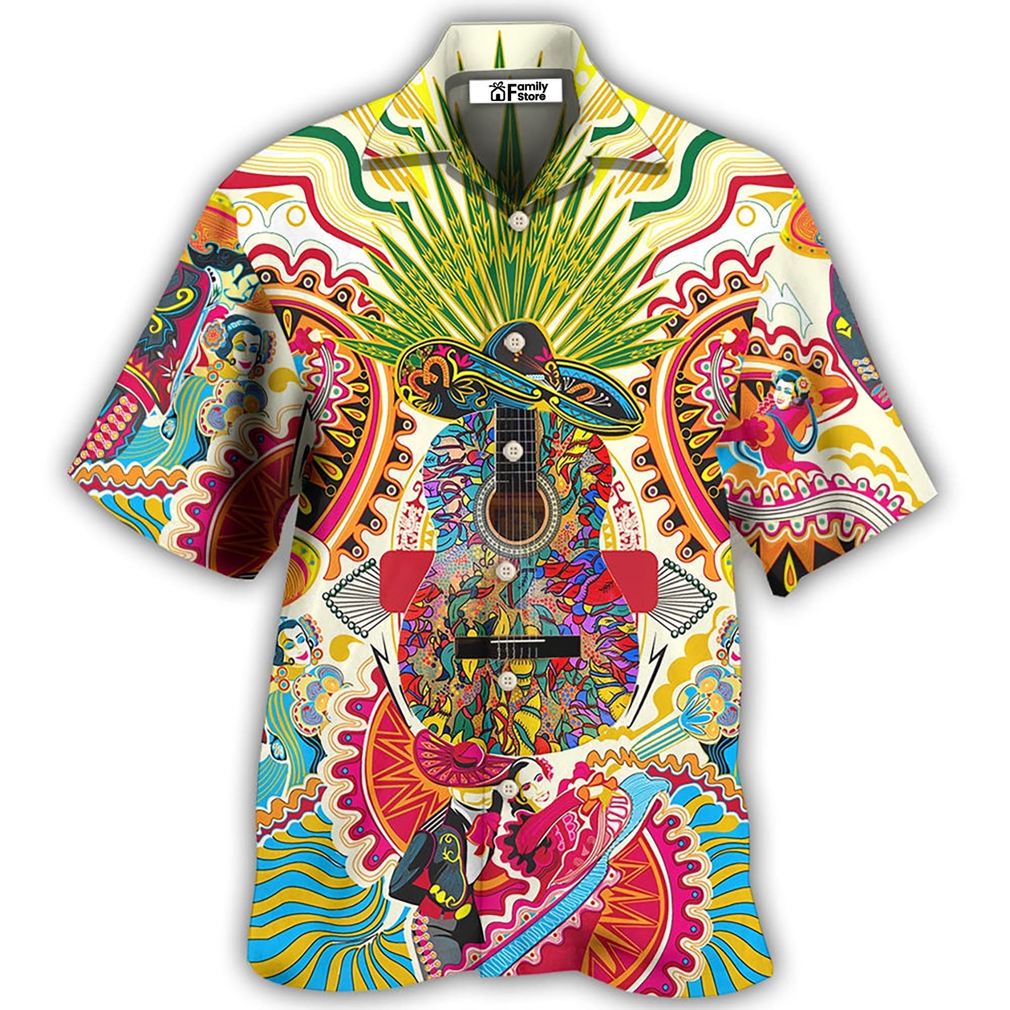 Hippie Peace Life Love Guitar - Hawaiian Shirt