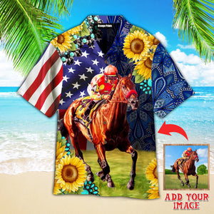 Custom Photo Funny Your Horse Racing Sunflower - Hawaiian Shirt