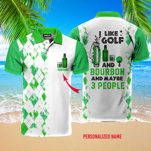 Personalized I Like Golf And Bourbon Green Golf Polo Shirt