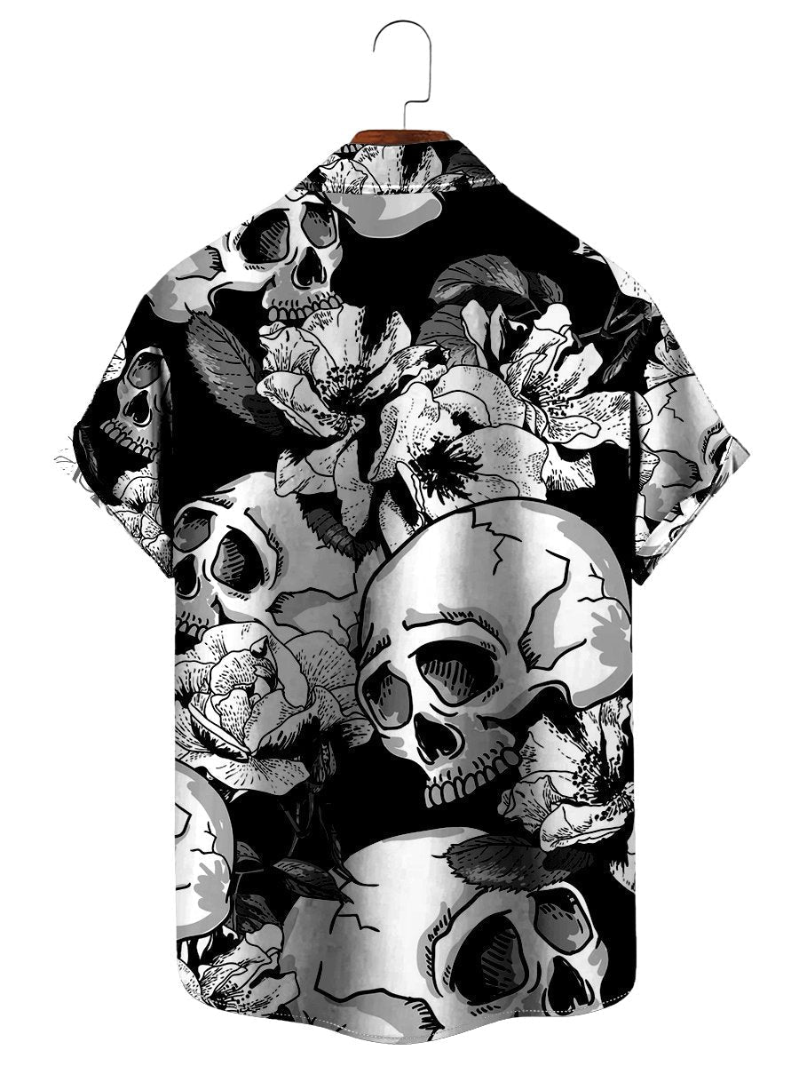 Vintage Black Skull Rose Easy Care - Hawaiian Shirt