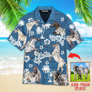 Custom Photo Funny Appaloosa Horse Blue Tribal Hawaiian Shirt For Men & Women