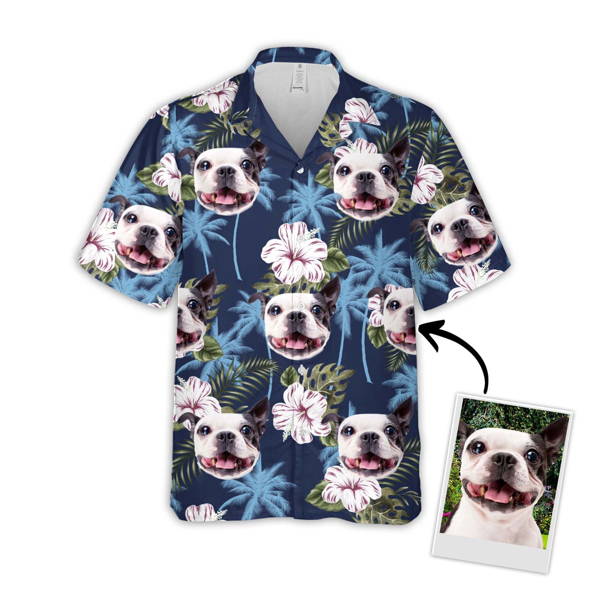 Custom Photo Blue Palm Tree - Gift For Pet Lovers - Personalized Hawaiian Shirt