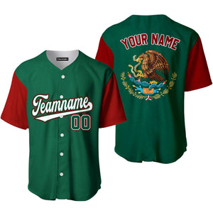 Personalized Mexican Flag Eagle Green White Red Baseball Tee Jersey