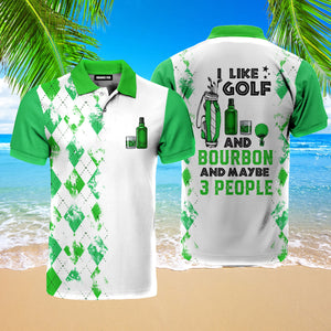 I Like Golf And Bourbon Green Golf Polo Shirt For Men