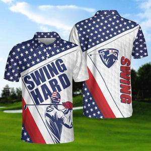 Texture Swing Hard American Flag Patriotic Golf Polo Shirt For Men