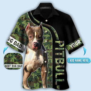 Custom Photo Pitbull Camo Best Dog Dad - Gift For Dad - Personalized Hawaiian Shirt