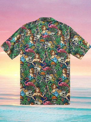 Skeleton Flamingo Print Florida - Hawaiian Shirt